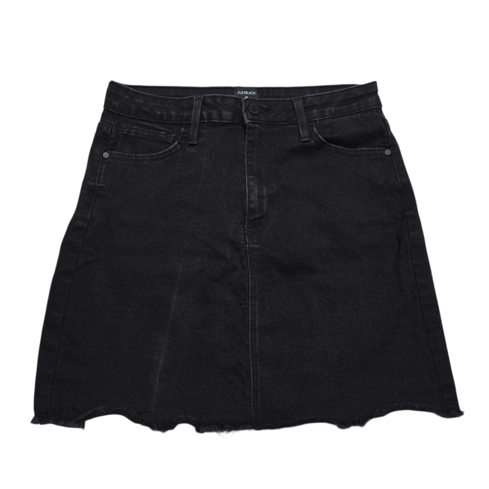 Just Black Denim Mini Skirt Womens M Black Raw Hem Frayed Minimalist Edgy